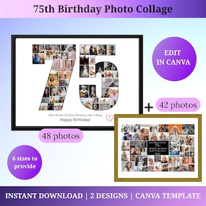 Custom 75th Birthday Photo Collage Template Personalized 75th Birthday Gift for Dad Mom Birthday Poster 75th Birthday Board 75th photo gift