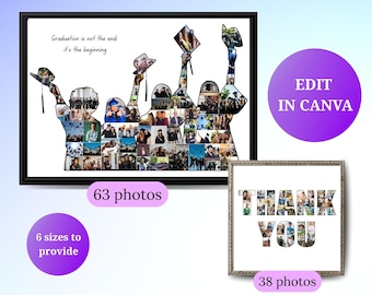 Modello di collage fotografico di laurea personalizzato e collage di immagini di ringraziamento, regalo di laurea, regalo fotografico personalizzato per studenti laureati, arte di laurea