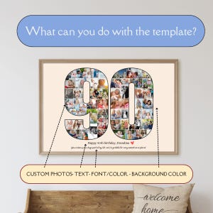 Custom 90th Photo Collage Template Personalized 90 Birthday Gift for ...