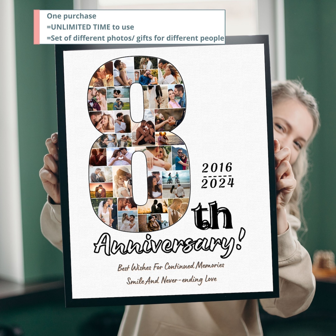 Custom 8th Anniversary Picture Collage Template Personalized Eighth
