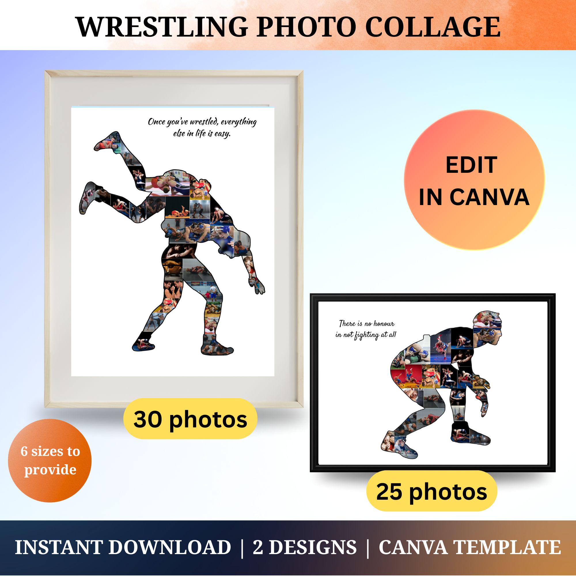 Custom Wrestling  Photo Collage Template Personalized Gift for Wrestlers Wrestling Player Collage Senior Night Poster Gift for Men Boys
