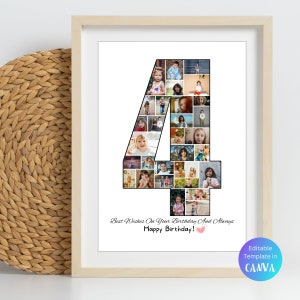 Custom 4th Birthday Photo Collage, Personalized 4th Picture Collage Template, Fourth Birthday Gift, Digital Photo Collage, Four Anniversary