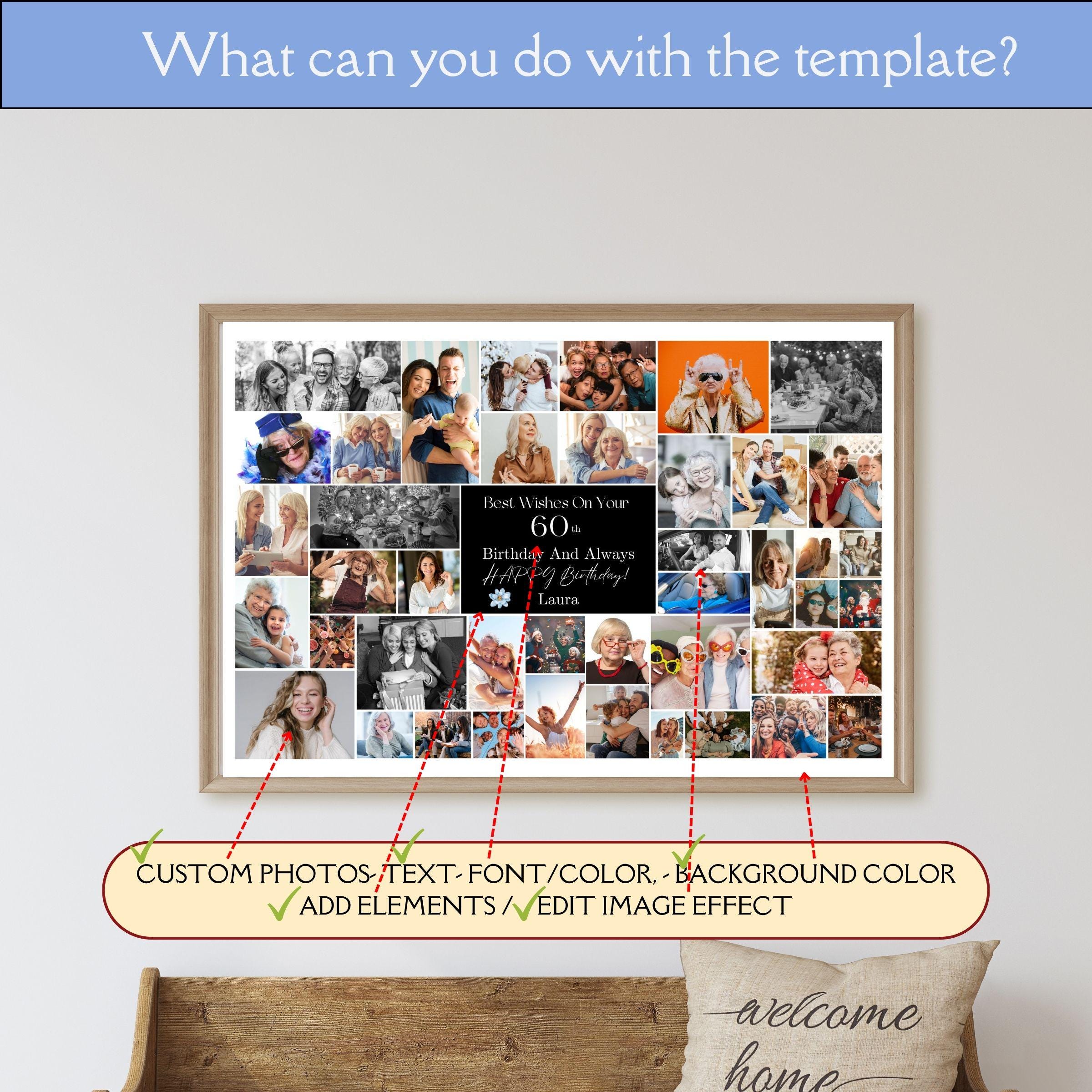 Custom 90th Birthday Photo Collage Template Personalized 90th Birthday ...