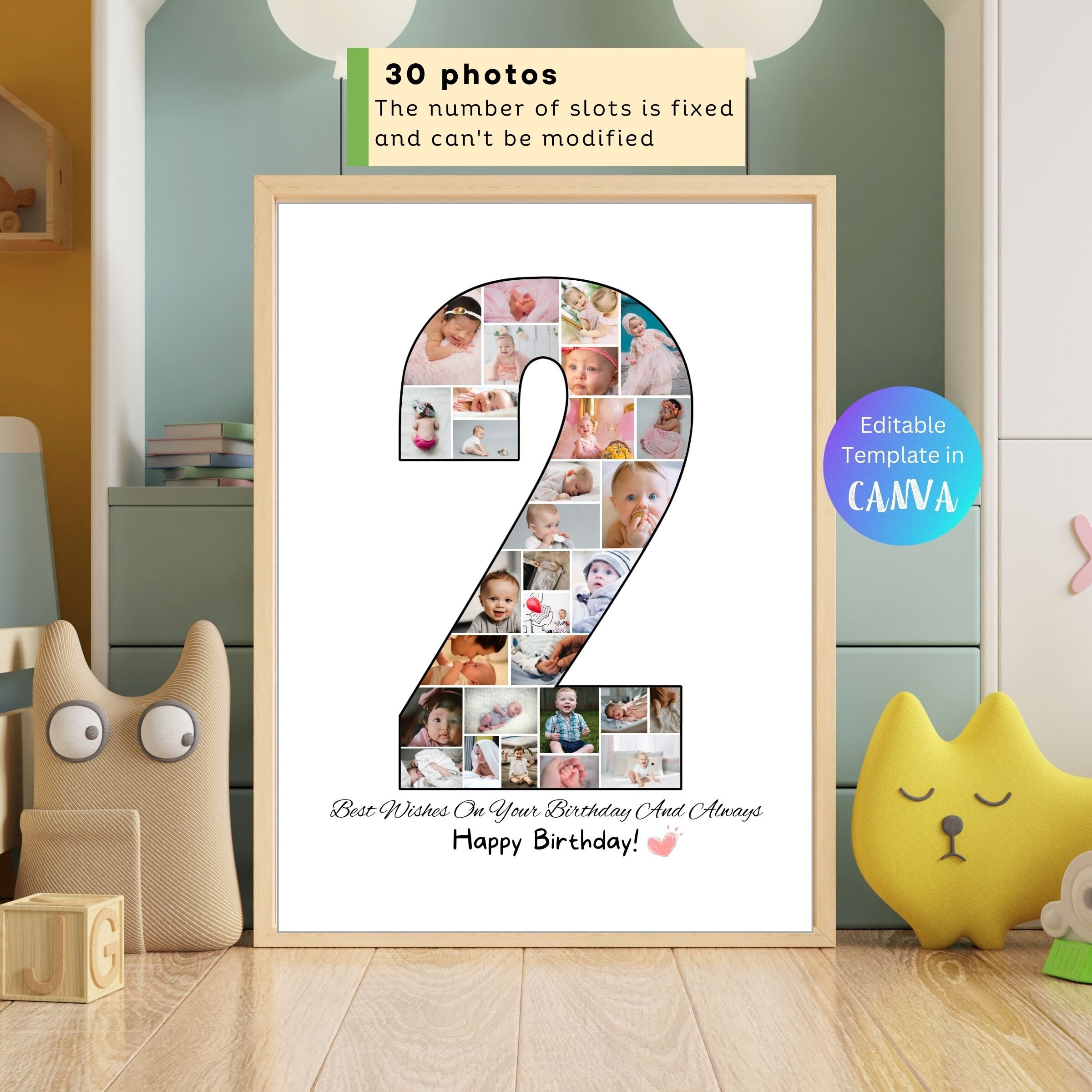 Custom 2nd Birthday Photo Collage Template Personalized Number 2 ...