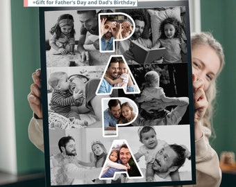 Custom PAPA Photo Collage Template Personalized Fathers Day Gift for DAD Picture Frame Printable Gifts for Daddy from Daughter Son Prints