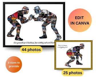Aangepaste sjabloon fotocollage worstelen gepersonaliseerd cadeau voor worstelaars Spelerscollage senior nachtworstelen fotocadeau voor mannen jongens