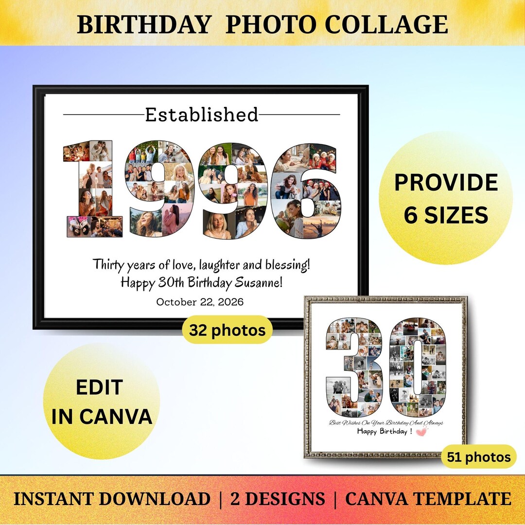 Custom 90 & 1936 Birthday Number Photo Collage Template Set ...