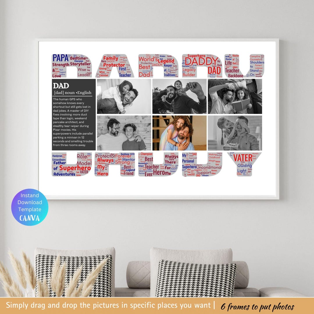 Custom DADDY Photo Collage Template Word Cloud Gift Printable for Dad ...