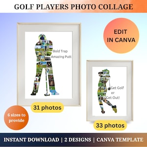 Custom Golf Player Photo Collage Template Set Personalized Golf Gift for Female Male Golf Photo Gift Picture Collage Printable Golf Wall Art