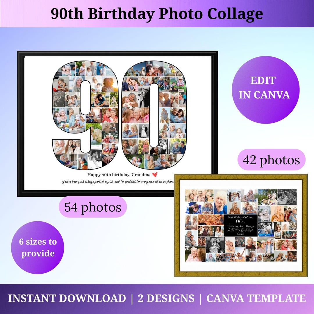 Custom 90th Birthday Photo Collage Template Personalized 90th Birthday ...
