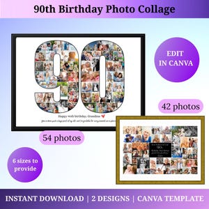 Custom 90th Birthday Photo Collage Template Personalized 90th Birthday Gift for Grandma Birthday Poster 90th Birthday Board 90th photo gift