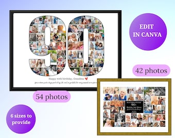 Custom 90th Birthday Photo Collage Template Personalized 90th Birthday Gift for Grandma Birthday Poster 90th Birthday Board 90th photo gift