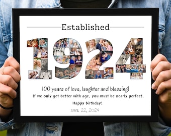 Custom 100th Birthday Photo Collage Template Personalized 1924 Picture Collage Gift for PAPA Grandpa Printable Gift for Born in 1924