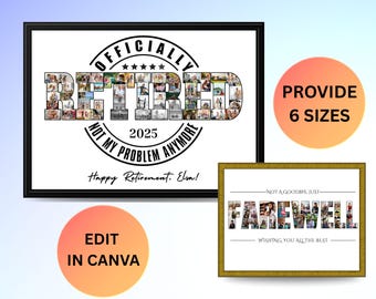 Custom Officially Retired Photo Collage Template 2026 Retirement Photo Gift Retirement Party Sign Ideas Boss Gift Farewell Photo Collage