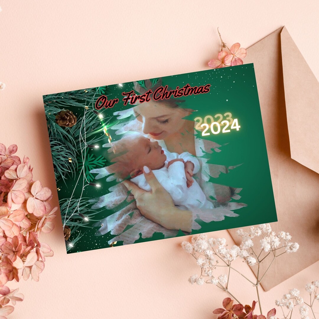 Personalized Christmas Card Printable Babys First Christmas Etsy