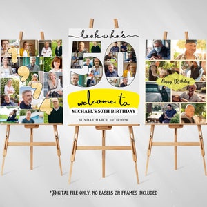 Conjunto personalizado de plantillas de collage de fotos para el 50.° cumpleaños. Mira quién tiene 50 años. Collage de cumpleaños personalizado. Póster de 50.° cumpleaños. Regalo para mujer. Letrero de exhibición