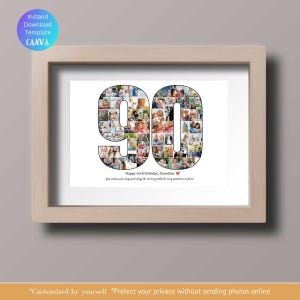 Custom 90th Photo Collage Template Personalized 90 Birthday Gift for ...
