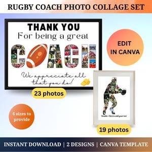 Template Collage Photo Entraîneur Rugby Personnalisé Cadeau Joueur Coach Art Mural Cadeau pour Hommes Garçons Fan de Rugby
