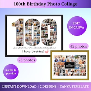 Custom 100th Birthday Photo Collage Template Personalized 100th Birthday Gift for Grandma Grandpa Birthday Decor 100th Birthday Photo gift