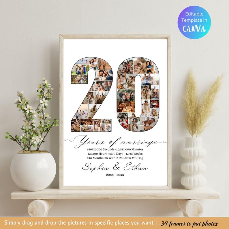Custom 20th Anniversary Photo Collage Personalized Anniversary Gift for ...