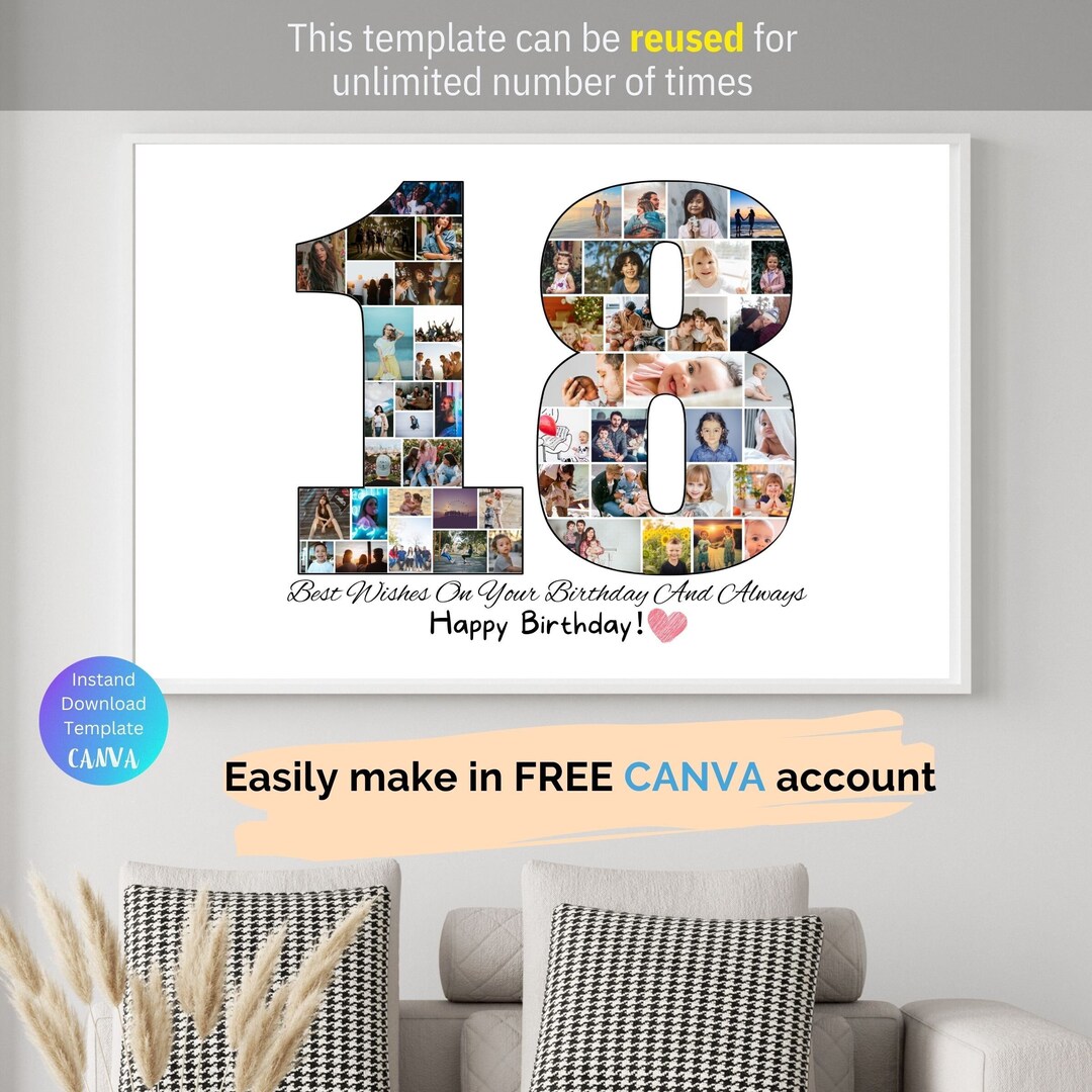 18th Birthday Photo Collage Template Personalized Picture - Etsy