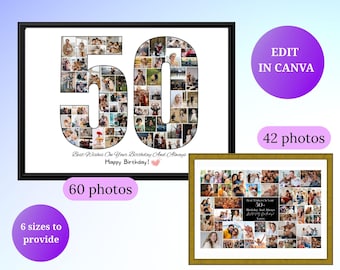 Modello di collage fotografico personalizzato per il 50° compleanno, regalo personalizzato per il 50° compleanno per lui, poster per il suo compleanno, cartellone per il 50° compleanno, regalo fotografico per il 50° compleanno