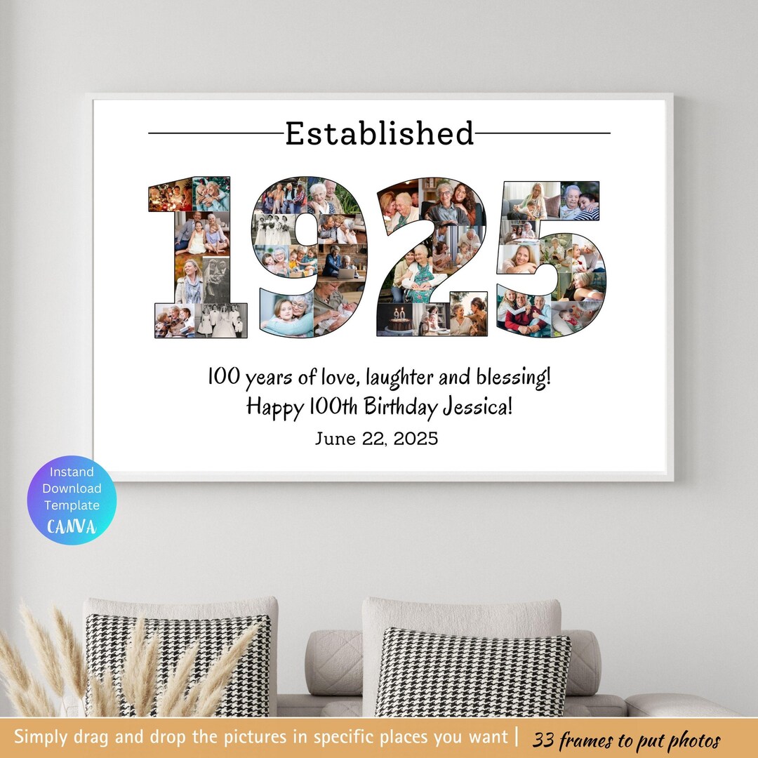 Custom 1925 Birthday Gift Photo Collage Template Personalized 100th ...