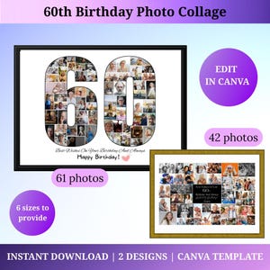 Custom 60th Birthday Photo Collage Template Personalized 60th Birthday Gift for Dad Mom Birthday Poster 60th Birthday Board 60th photo gift