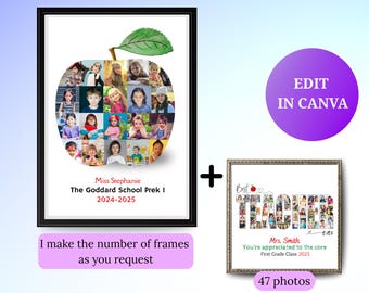 Plantilla personalizada de collage de fotos de manzana y maestro. Regalo personalizado para maestros. Regalo de agradecimiento para maestros. Regalo de graduación preescolar. Regalo de la clase.