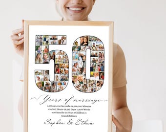 Custom 50th Anniversary Photo Collage Template Personalized 50th Wedding Anniversary Gifts for Parents Golden Anniversary Married in 1976