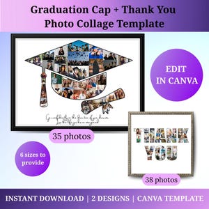 Custom Graduation Cap Photo Collage Template + Personalized Thank You Teacher Picture Collage Graduation Cap Art Photo Gift High School