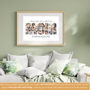K&ouml;nnte beinhalten: Ein gerahmtes Foto-Collage aus Familienfotos, die in Form des Wortes "MOM" angeordnet sind. Der Text "Always Mother. Forever My Friend" befindet sich oben im Rahmen. Die Namen "JOANNA & SYLVIE" befinden sich unten im Rahmen.