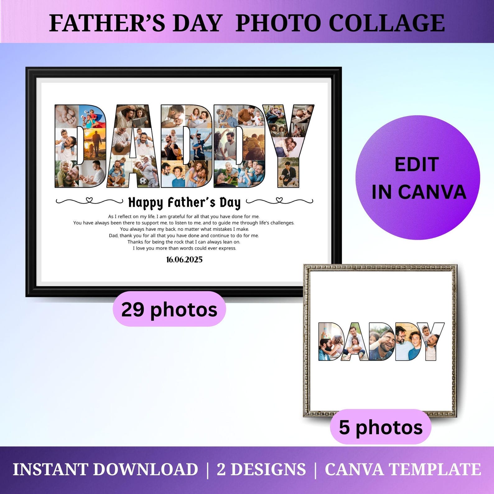 Custom DADDY Photo Collage Template Personalized Gift for Father's Day ...