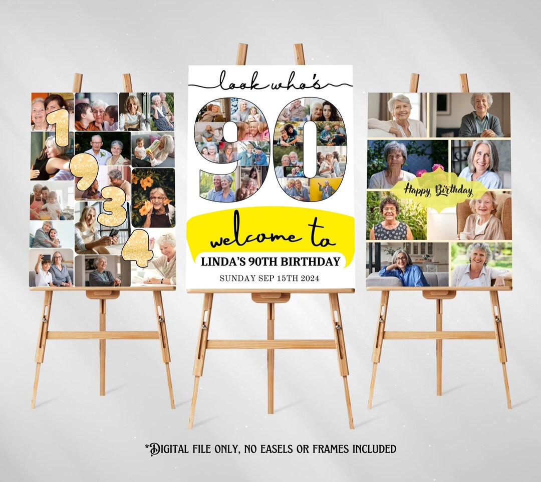 Custom Set 90th Birthday Photo Collage Template Look Who's 90 ...