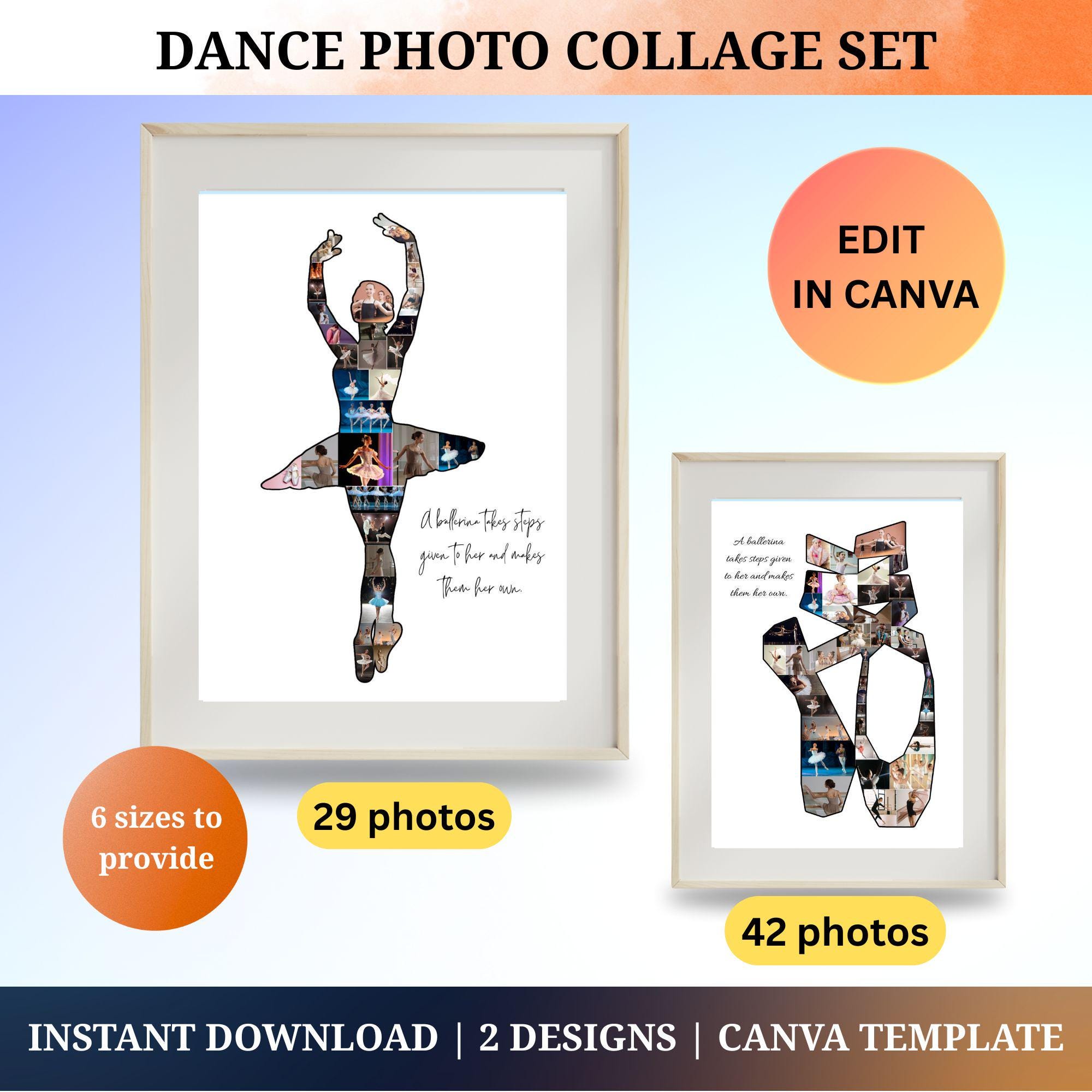 Custom Dance Photo Collage Template Personalized Gift for Dancer Ballet Dancer Birthday Gift for Woman Dance Art Decor Ballerina Print