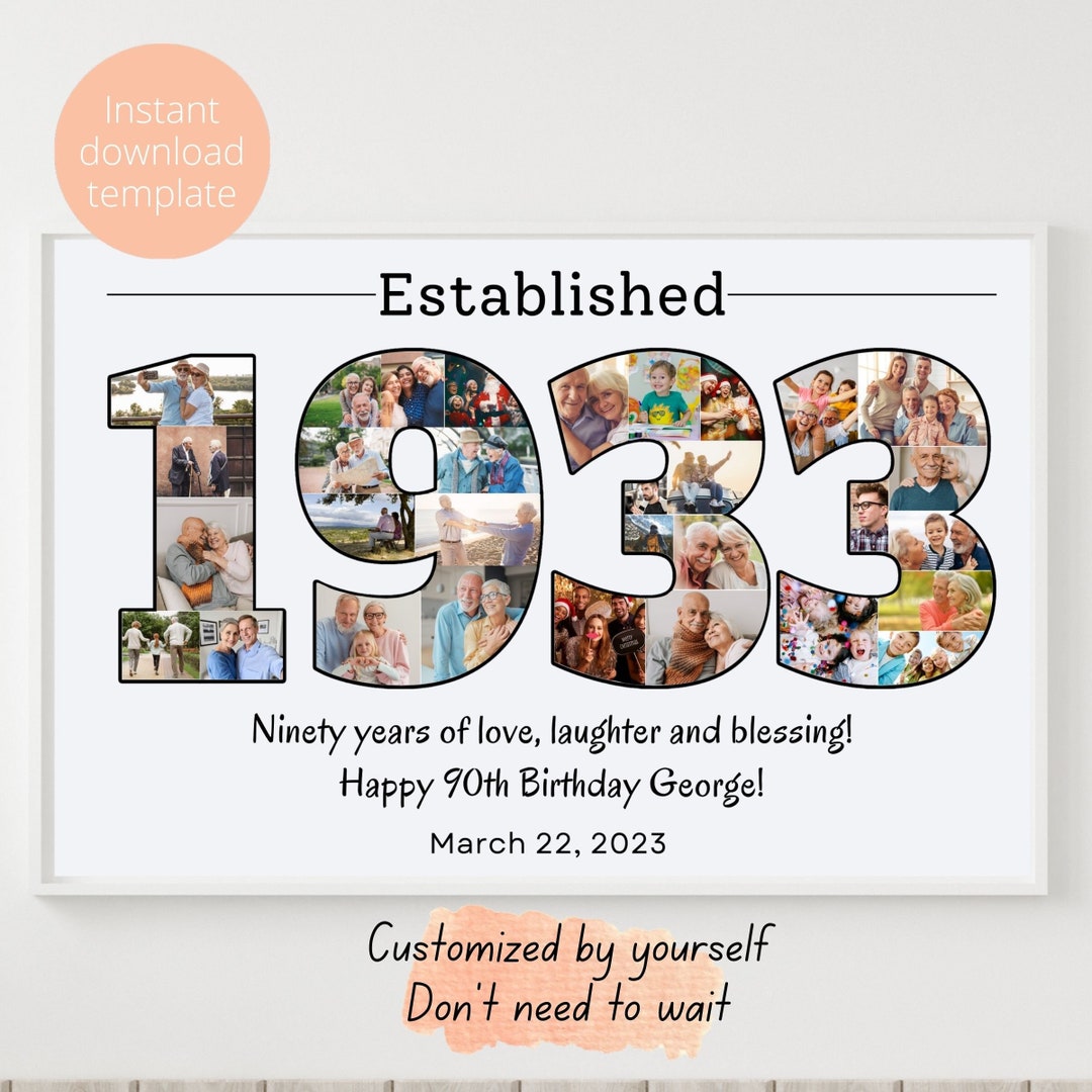 Custom 1933 Birthday Photo Collage, Canva Template, Personalized 90 ...
