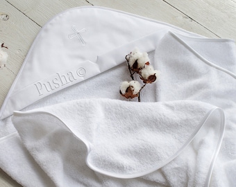 White Baptism  Blanket with cross | Personalized Boy Baptism blanket | Cotton Towel for Christening& Baptism