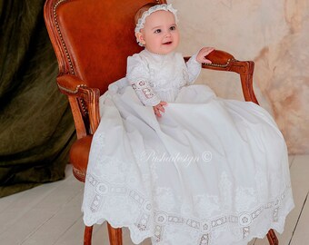 Baptism Lace Dress for Baby Girl | White Broderie Anglaise  Christening Gown | Newborn baby Dress| Special Occasion Dress