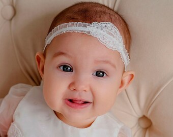 Lace Headband Gabriella| Newborn Headband | Baby Girl Headband | Ivory Headband For Baby Girl |Flower Girl New Baby Gift|Headbands for Girls