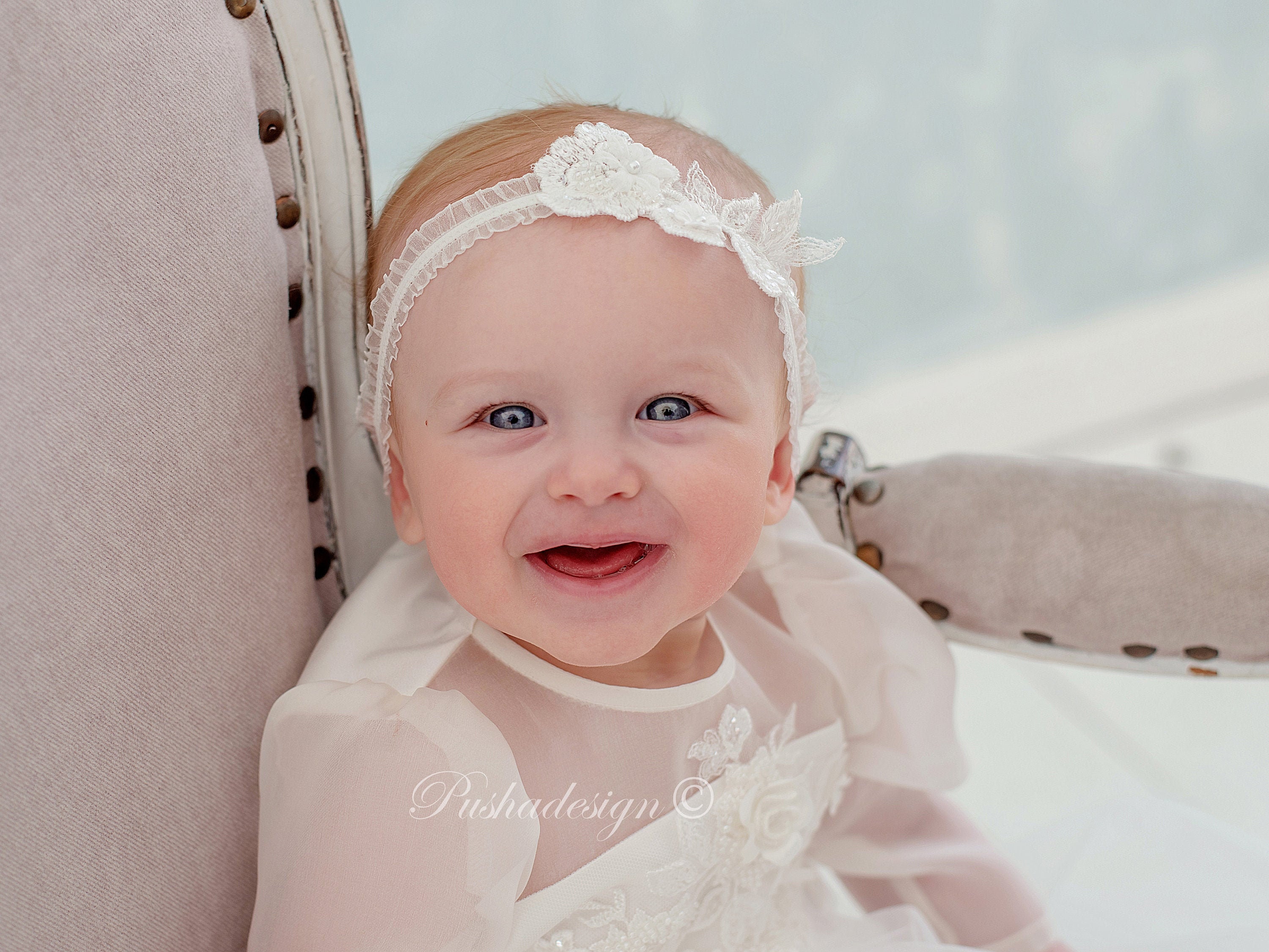 Lace Headband 'grace' Light Ivory Color Newborn Girl Headband Flower