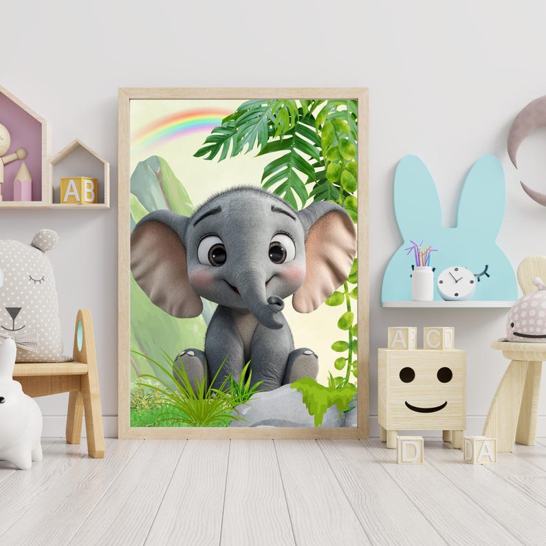 Baby Elephant Art Print | Whimsical Jungle Nursery Wall Decor With ...