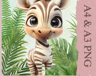 Baby Zebra Art Print, Jungle Nursery Decor, Safari Animal Wall Art, Toddler Room Decor, Digital Download for Kids' Bedroom or Playroom