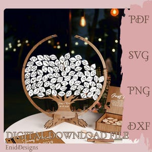 Tree of Life-gastenboek Drop Box SVG | Alternatieve digitale download bruiloftsgastenboek | Bord van 600 x 600 mm met standaard en bladdoos