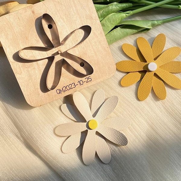 Troqueles de acero inoxidable con forma de margarita, troqueles para perforar cuero, troqueles de metal con regla de acero, troqueles para cuero, herramientas para manualidades con perforaciones de cuero