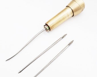 Copper shank awl needles, interchangeable head awls, curved hook/straight hook needles, copper awls for mending shoes, DIY leather tools