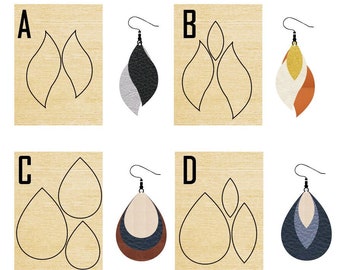 Troqueles de cuero con diseño de pendientes de plumas, troqueles de metal con regla de acero para cuero con gotas, troqueles de cuero con lazo, herramientas para manualidades con perforadoras de cuero