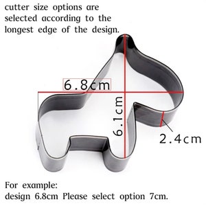 May include: A metal cookie cutter shaped like a horse. The cutter is 6.8 cm wide and 6.1 cm tall. The text "design 6.8cm Please select option 7cm." is visible below the cutter.