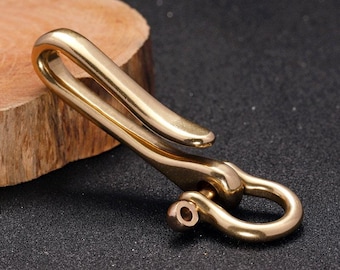 Brass keychain, U-shaped hook with brass buckle, Handmade copper horseshoe buckle for waist belt, Handmade cloth hook, Copper hook