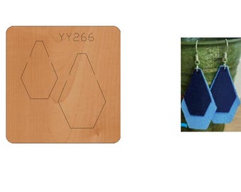 May include: A wooden die-cutting template with the text "YY266" and two hexagon shapes. The template is used to cut out shapes from leather or fabric for earrings.