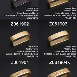 May include: Set of ten brass belt buckle keepers in various sizes. The keepers are rectangular with rounded corners and feature a turquoise stone in the center. The keepers are suitable for 3.3-3.5 cm and 3.7-3.9 cm belt strips. Z061900, Z061901, Z061902, Z061903, Z061904, Z061904x.